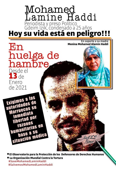 Cartel de la campaña de Mohamed Lamin Haddi en Huelga de Hambre