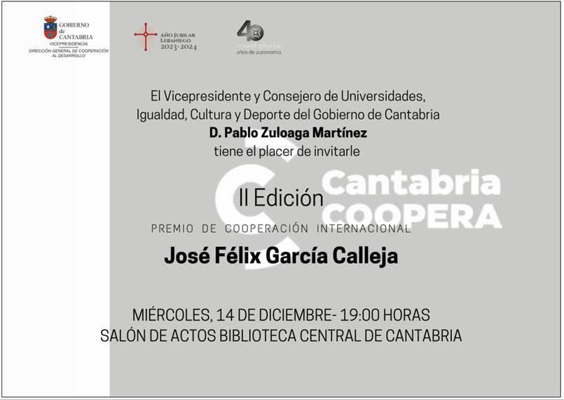 invitación premio cooperación internacional Cantabria