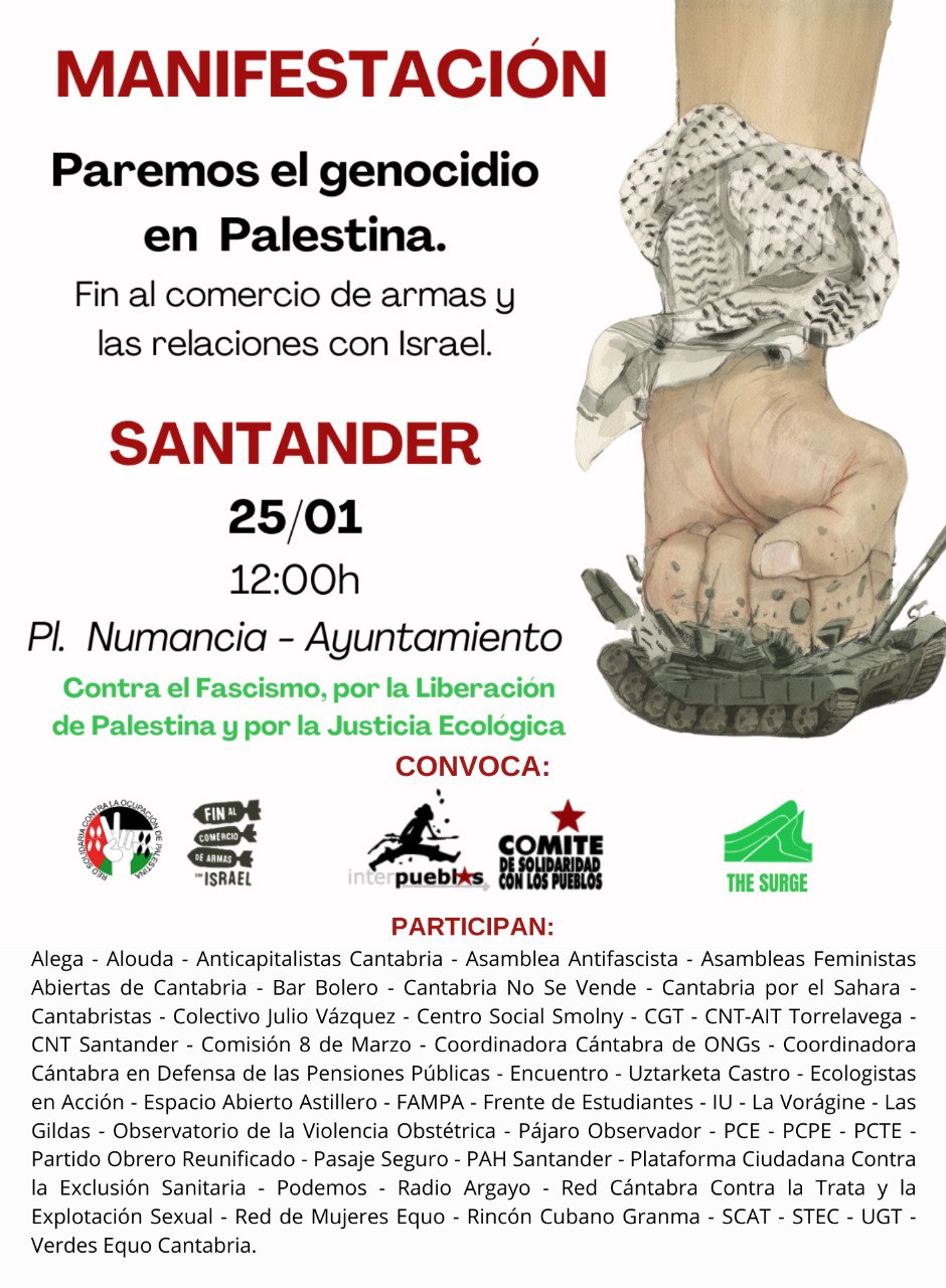 Cartel convocatoria manifestación por Palestina Santander